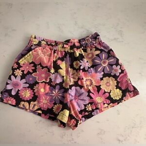 COTTON ON KIDS Black pink purple yellow shorts size 8 elastic floral